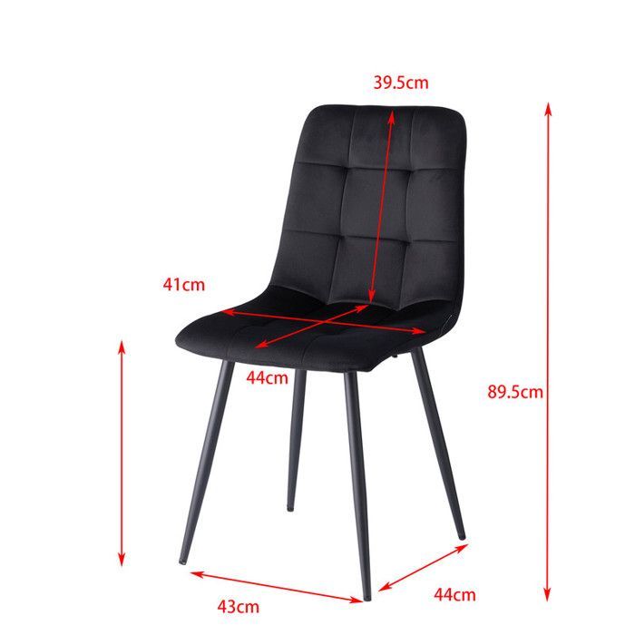 Lot de 4 chaises - Chaises en velours - Chaise de salle à manger contemporaine - 44 Lx41 Px50 H cm - noir