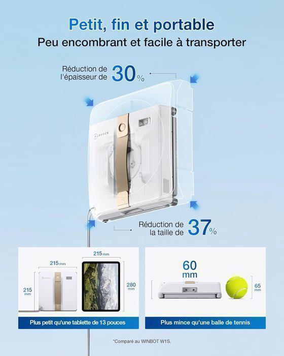 Robô de limpeza de janelas ECOVACS WINBOT Mini, com bicos duplos e pulverização ultrassônica, sistema de proteção de 9 estágios.
