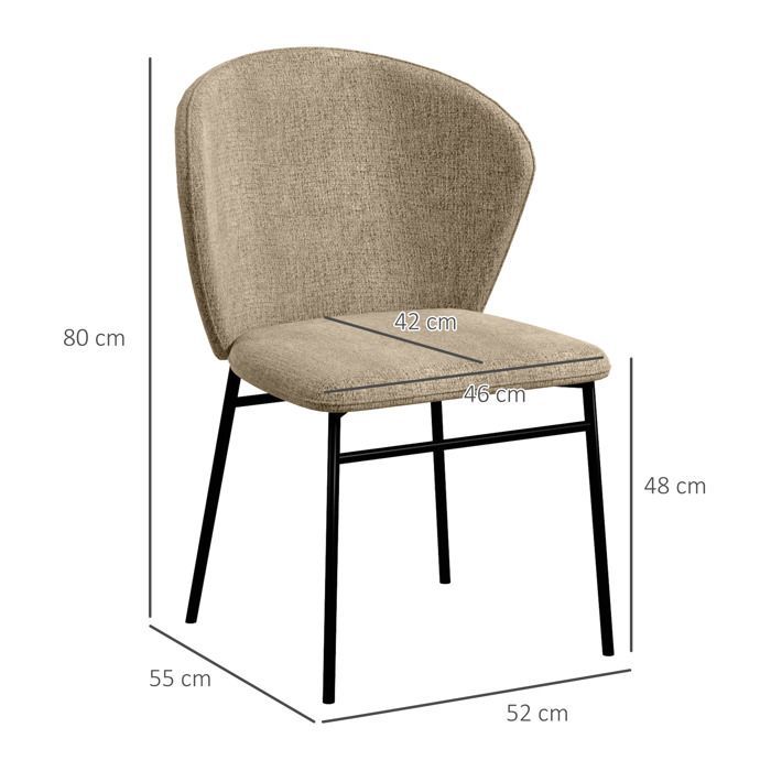 Juego de 2 sillas de comedor - HOMCOM - asiento tapizado en tela con aspecto de lino - patas de acero - diseño moderno - marrón claro