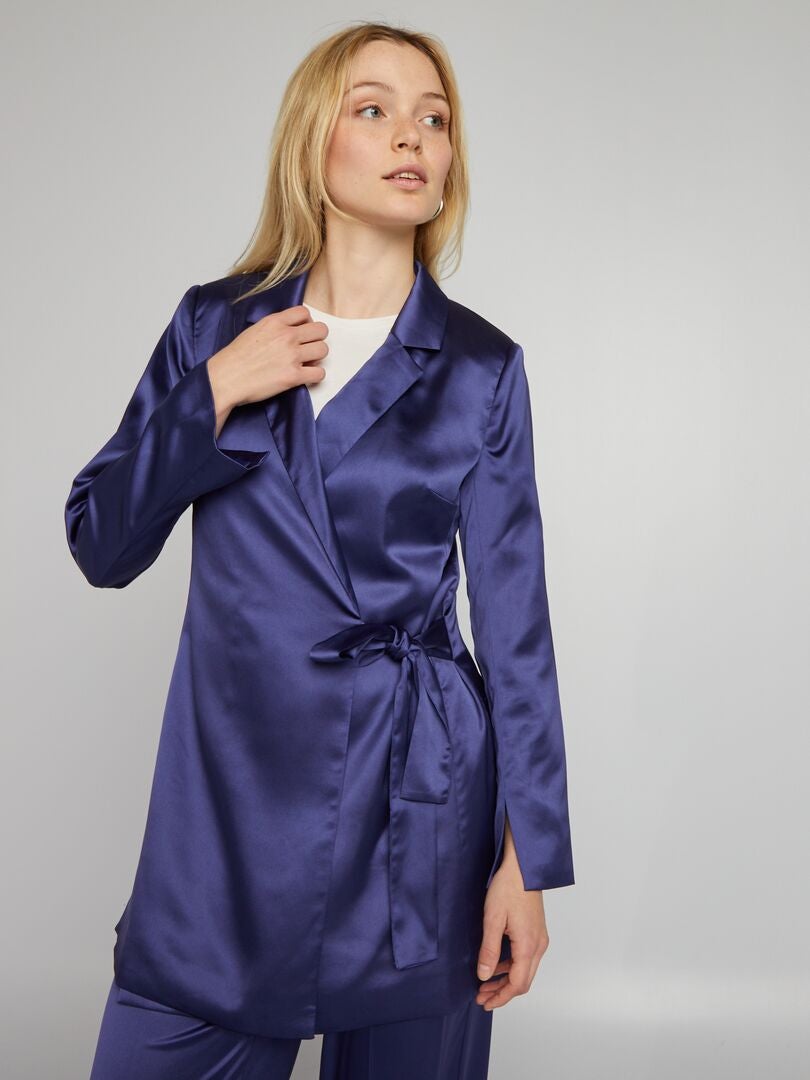 Chaqueta larga de satén - AZUL