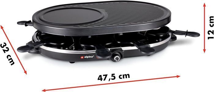Griglia multifunzione per raclette KotiCidsin, 1200W, per un massimo di 8 persone, con rivestimento antiaderente, colore nero.