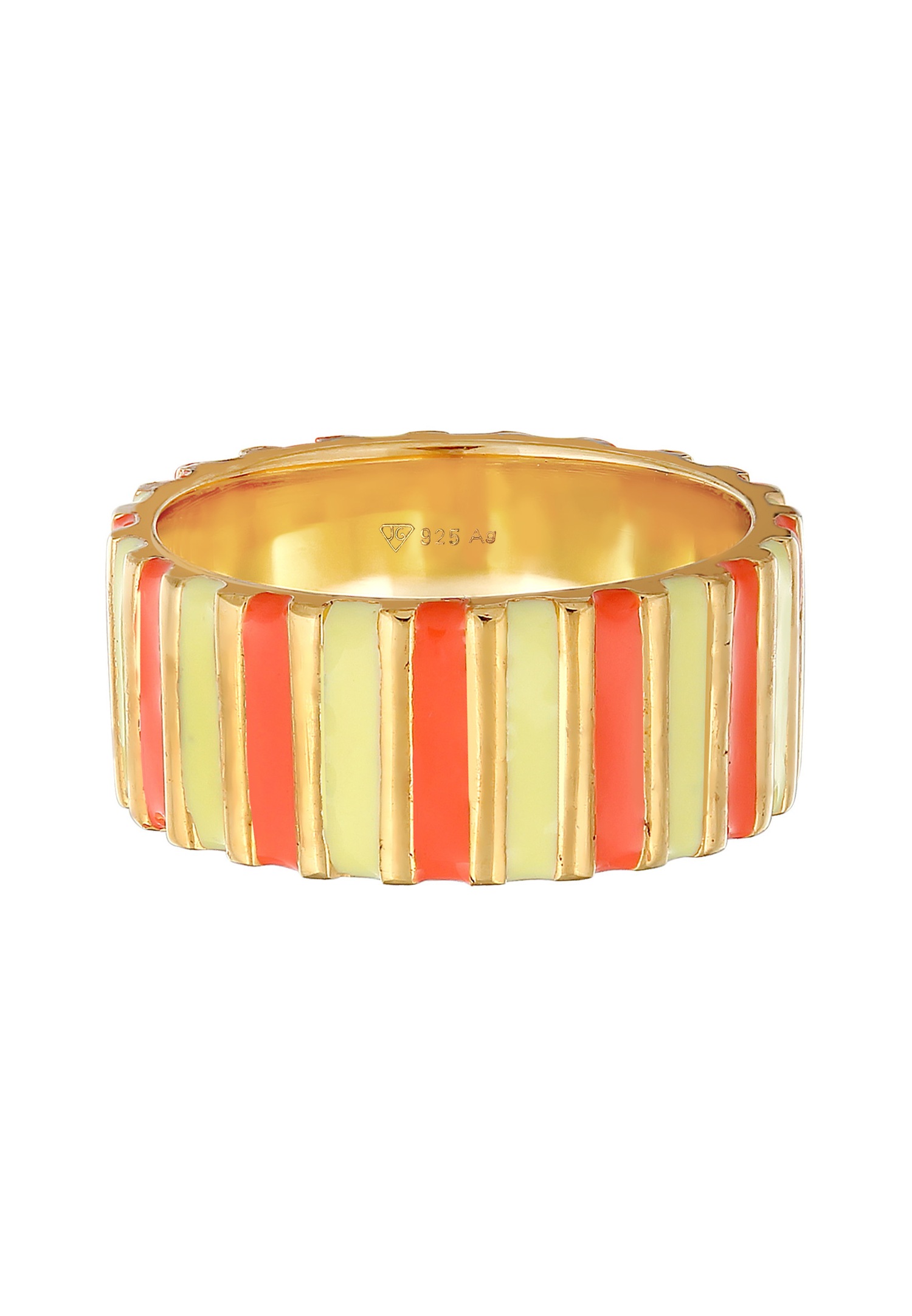 Elli Femmes Bande Rainures avec Émail Jaune et Orange en Argent Sterling 925 Plaqué Or