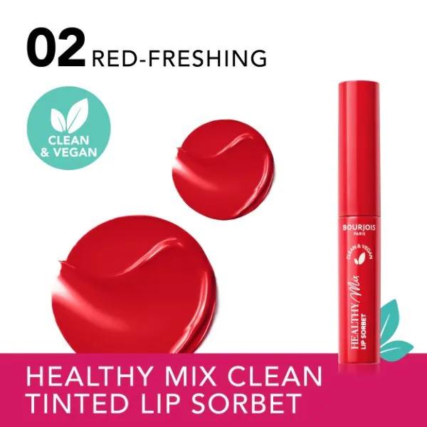 Bálsamo labial com cor Bourjois Healthy Mix Lip Sorbet, 02 Vermelho-refrescante