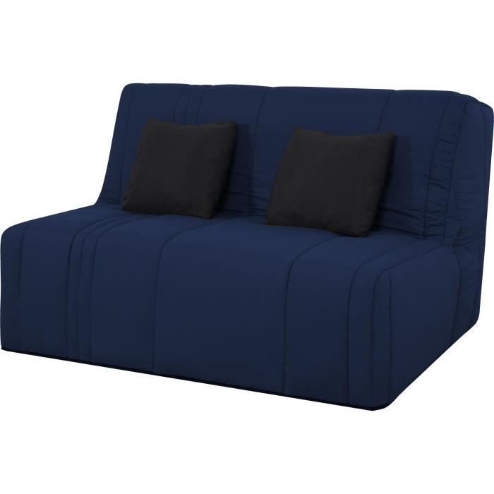Sofá cama de 2 plazas EVASION - Tapicería azul marino - Colchón SIMMONS - Superficie para dormir: 188 x 138 cm