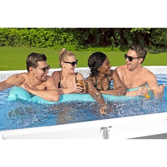 Piscina rectangular elevada Steel Pro MAX™, 404 x 201 x 100 cm, filtración por cartucho, escalera y skimmer.