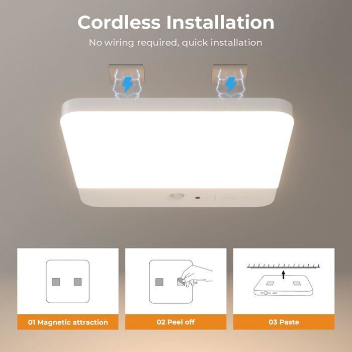 Lampe de Plafonnier avec Détecteur de Mouvement sans Fil, Rechargeable Plafonnier pour Salle de Bain, Garage, Escalier Télécommande