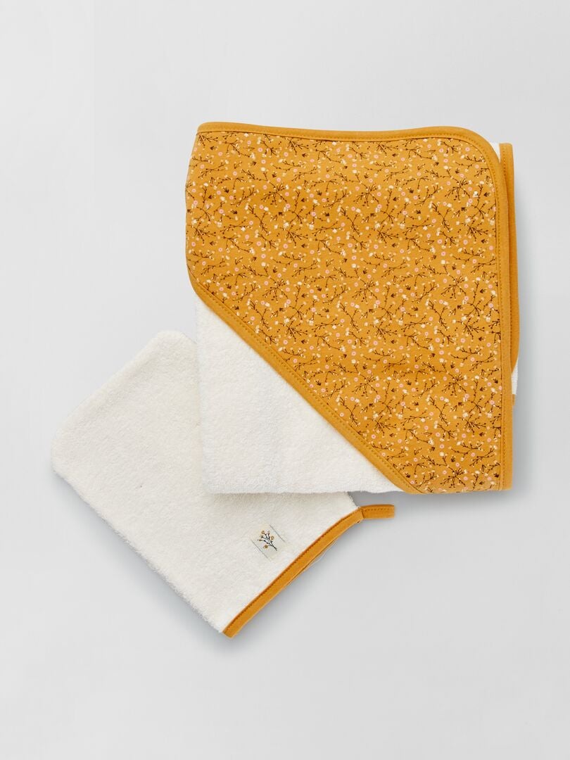 Conjunto de roupão e luvas de banho - AMARELO