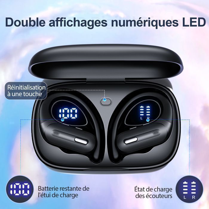 Écouteurs sans fil VEATOOL Bluetooth 5.3 90H d’Autonomie Chargement sans Fil Supra-Auriculaire Étanches Basses Profondes
