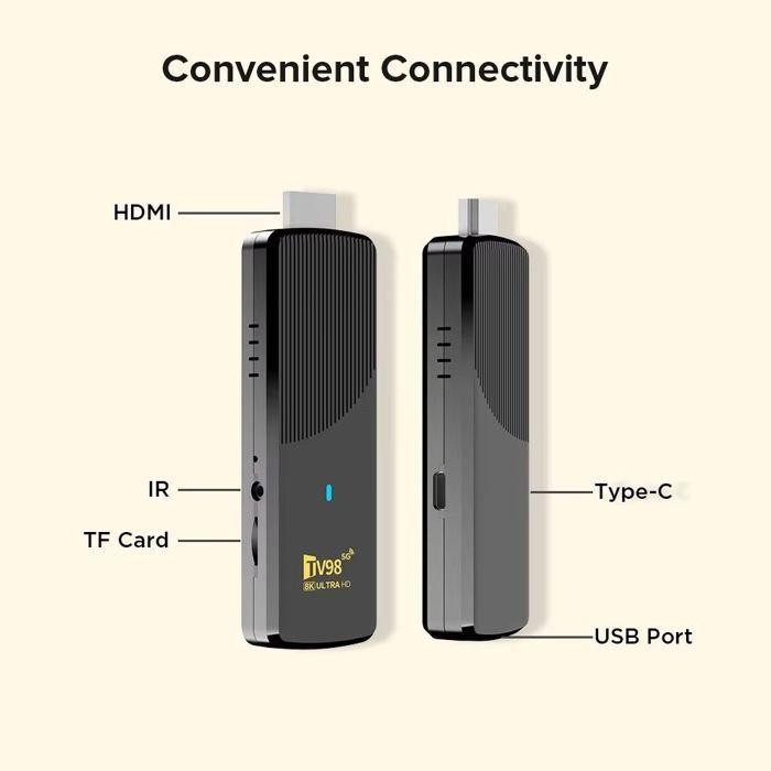 Smart TV Stick Android 14, Streaming 8K, Dual WiFi 2.4/5 GHz, 2Go RAM + 16Go ROM, H313 Quad Core, Bluetooth, Télécommande Vocale