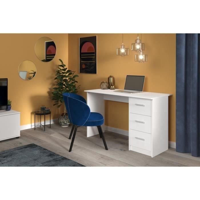 Bureau droit 3 tiroirs - Panneaux de particules - Décor Blanc - Scandinave - L 121 x P 55 x H 74 cm - ESSENTIEL