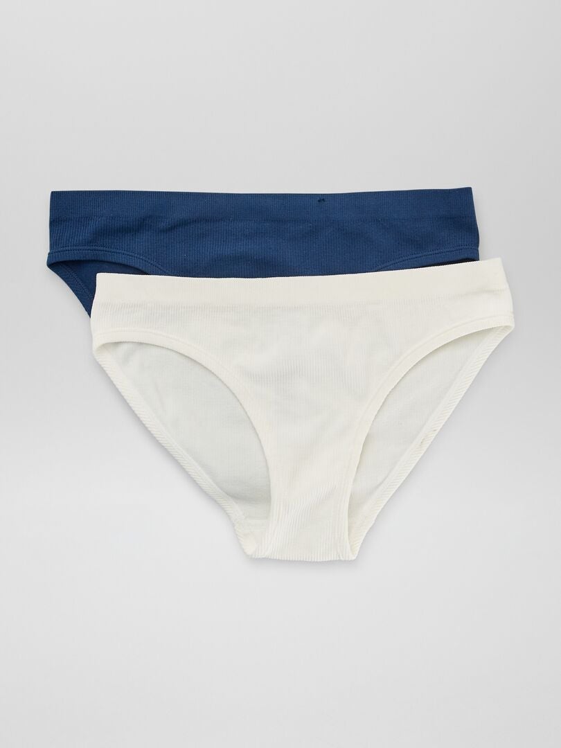 Set van 2 'Envie de Lingerie' geribbelde gebreide slips - marineblauw
