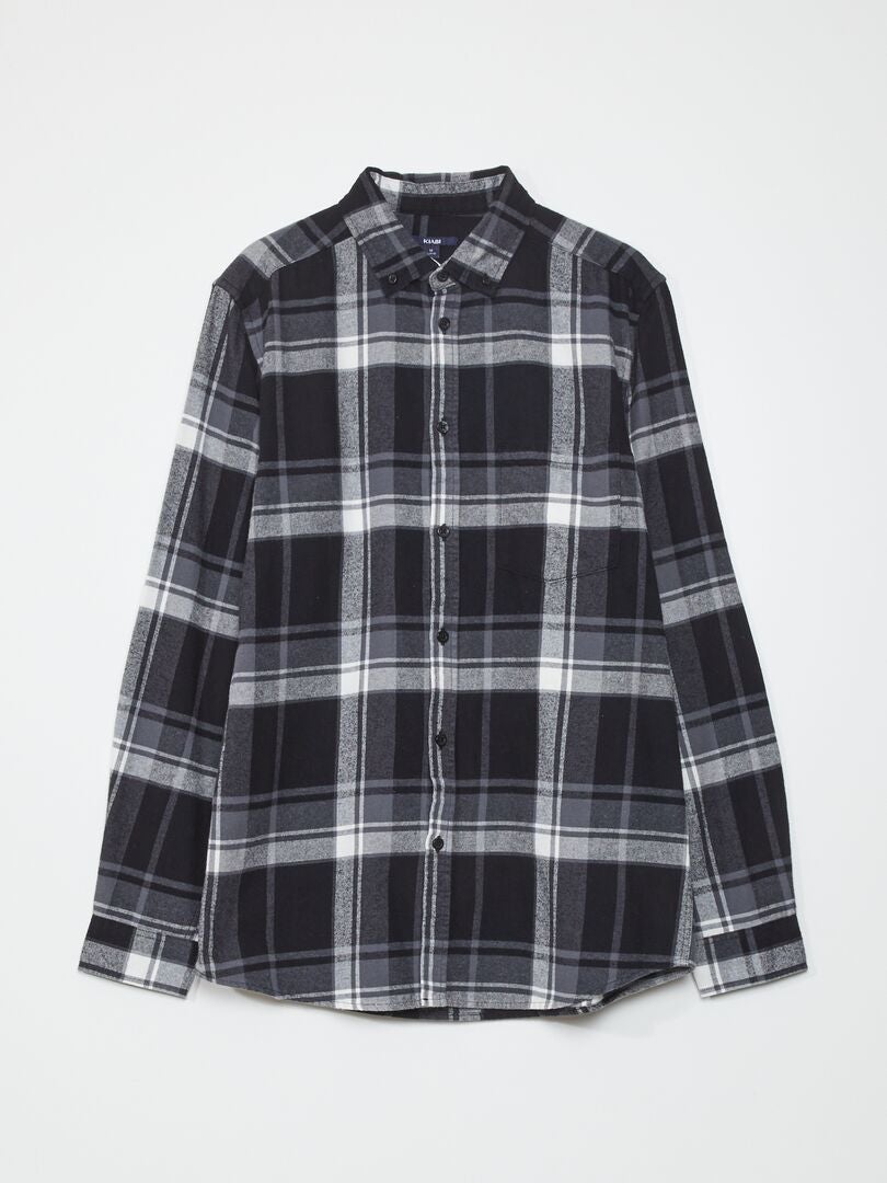 Camisa de flanela de corte reto - PRETA