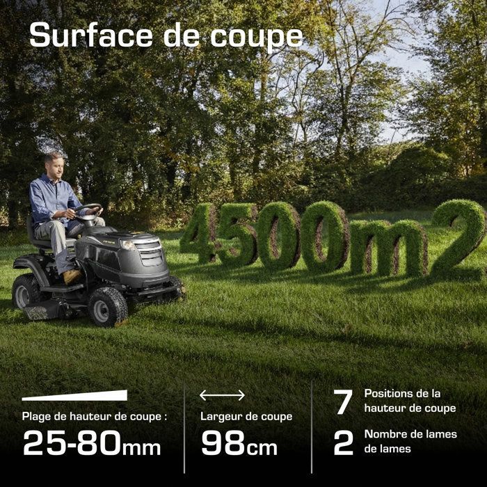 ALPINA AT3 98 HA petrol ride-on mower – 98cm cutting width – Up to 5000 m² – 414 cc hydrostatic transmission – side discharge