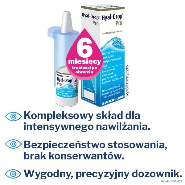 Hyal-Drop Pro, Nawilżające krople do oczu, 0,24% hialuronianu sodu
