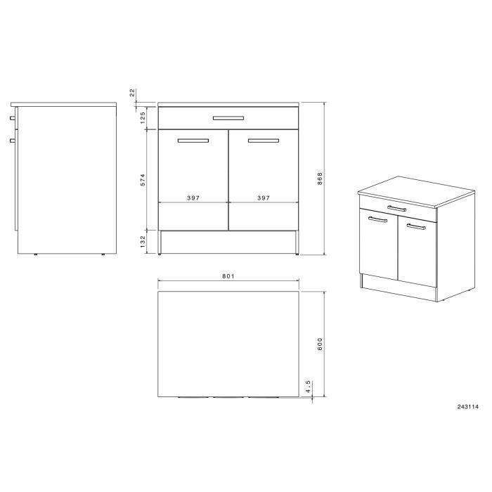 OSLO Meuble Bas 2 portes 2 tiroirs + plan - Décor Chêne Jackson - L 80 x P 60 x H 86 cm