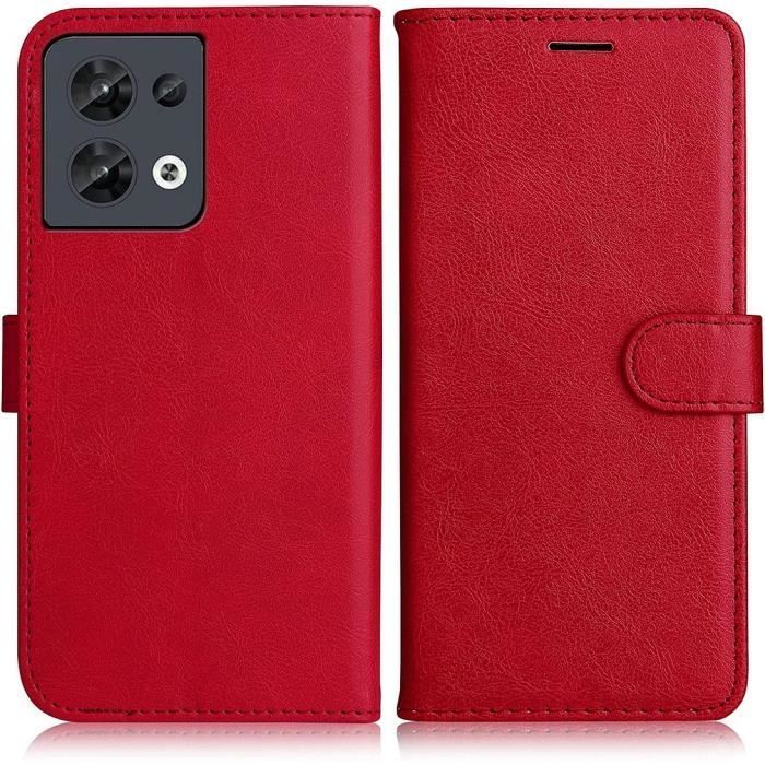 Coque de Protection YIOU - pour OPPO Reno 8 5G - Rouge - Effet cuir - Portefeuille