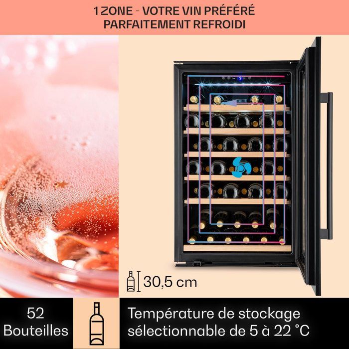 Bodega empotrable Klarstein Vinsider 52 - Negra - Puerta de cristal - 5-22 °C - 52 botellas