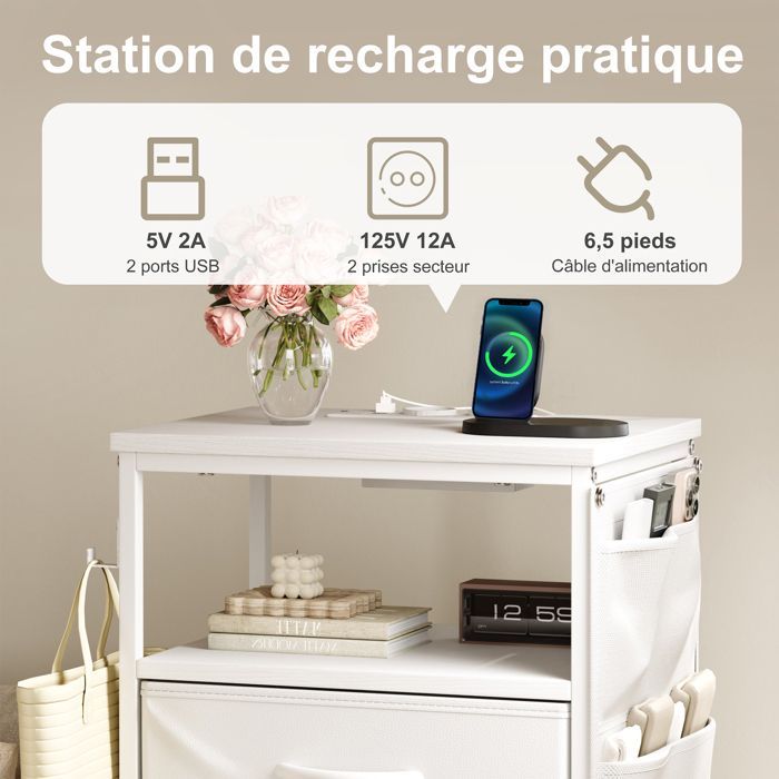 Commode 4 Tiroirs, Meuble Rangement Moderne, Table de chevet, Meuble Chambre Bureau Salon Cuisine, 40x30x79cm, Blanc