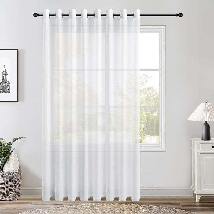 Topfinel Sheer Voile Curtains with Grommets, for Living Room, Bedroom, Window, 1 Panel, 228 x 228 cm, White