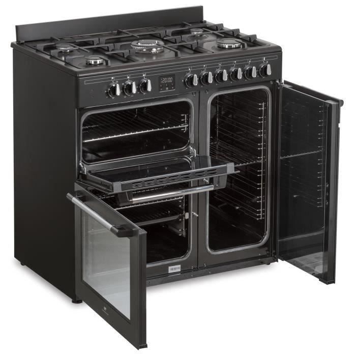 Cuisinière piano gaz 3 fours électriques CONTINENTAL EDISON CECP903FB - 5 feux - Noir - Largeur 90 cm