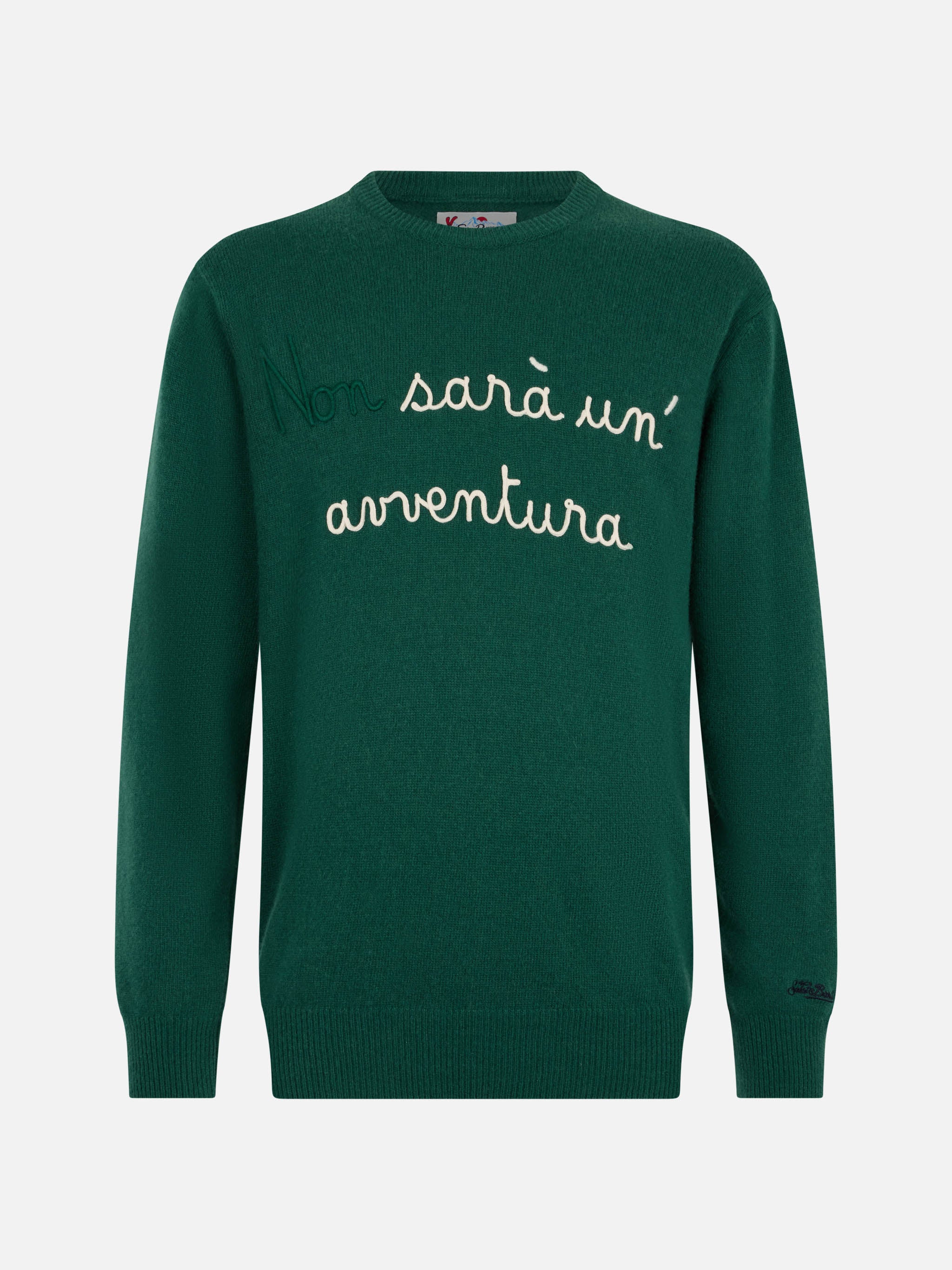 Maglione da uomo verde Heron con ricamo Non sarà un'avventura