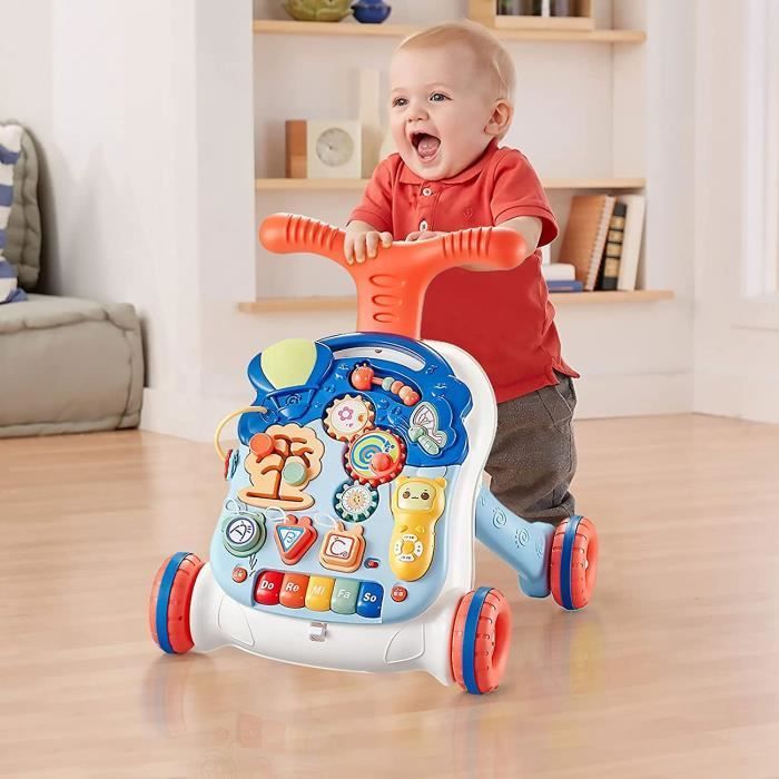 Girello per bambini da seduto a in piedi, girello regolabile in altezza, marsupio multifunzionale con luci, musica e