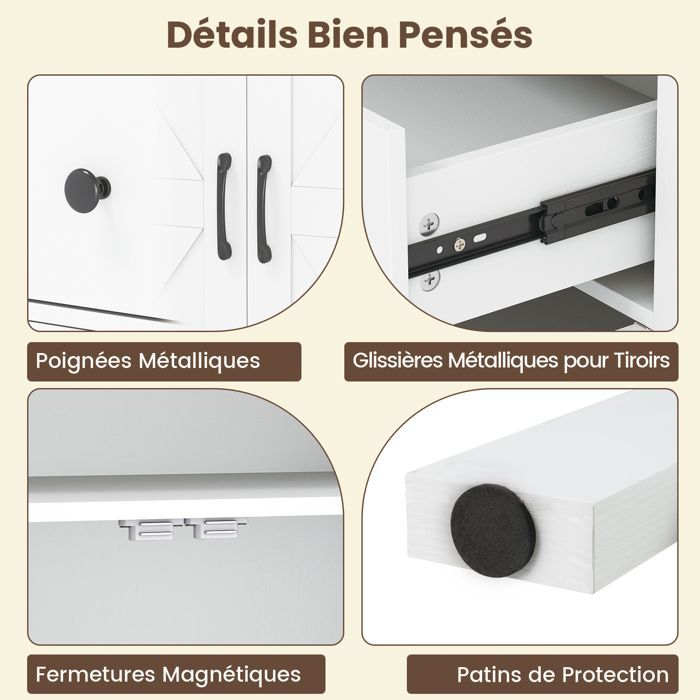 Buffet de Cuisine avec Tiroir COSTWAY, Étagère Réglable à 5 Niveaux, 2 Portes, Meuble de Rangement pour Salle à Manger Salon Bureau