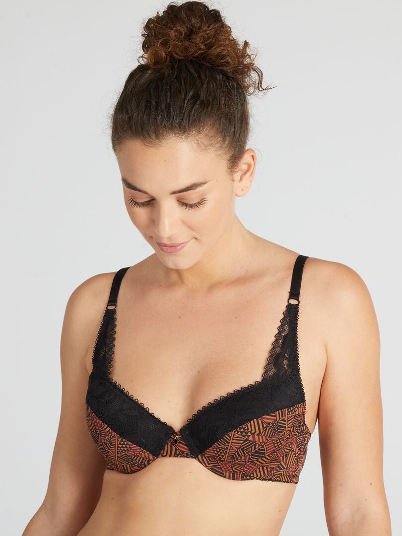 Sutiã acolchoado com estampa 'Envie de Lingerie' - MARROM
