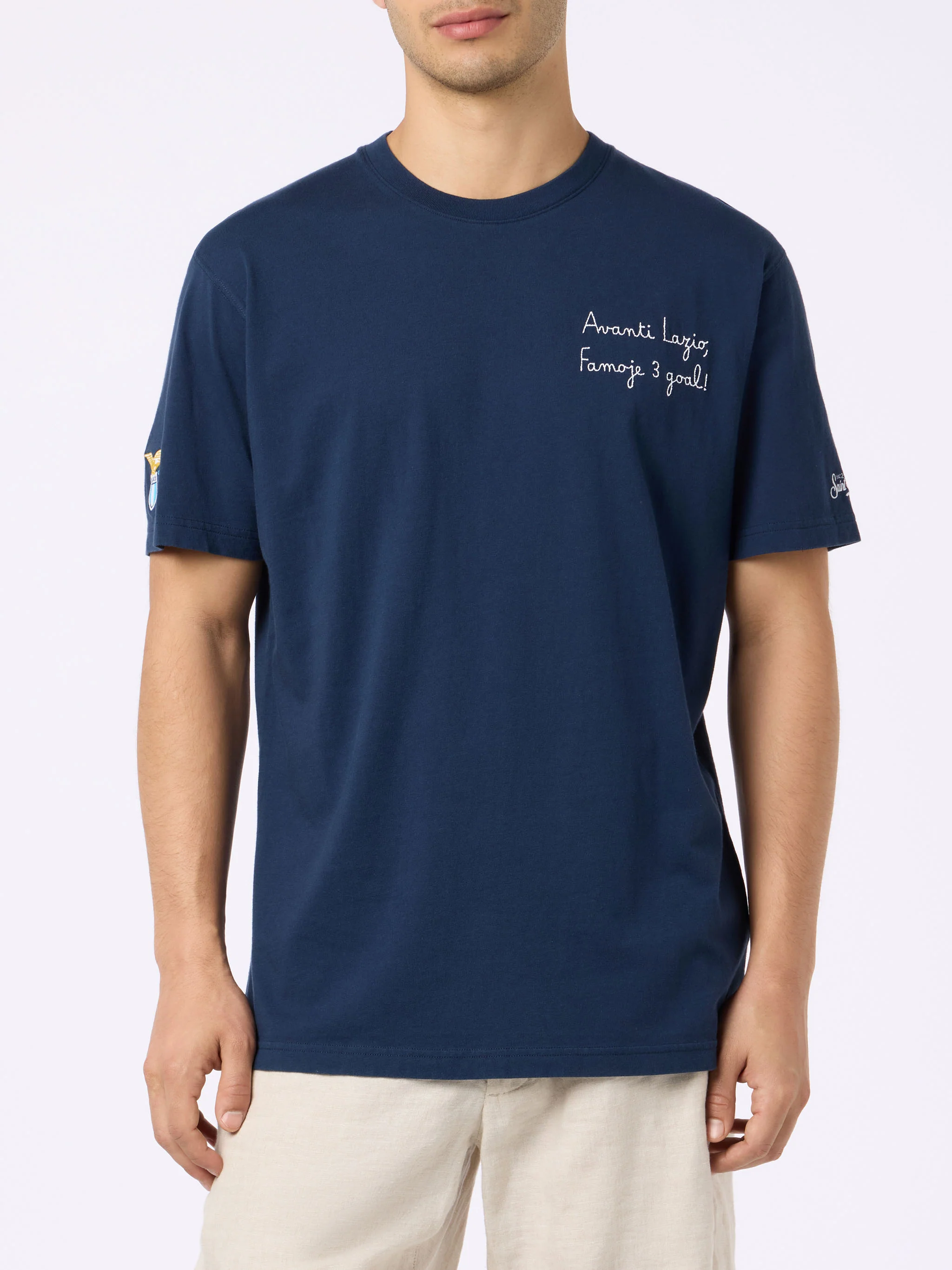 T-shirt da uomo in cotone con ricamo Avanti Lazio,Famoje 3 goal! | SS