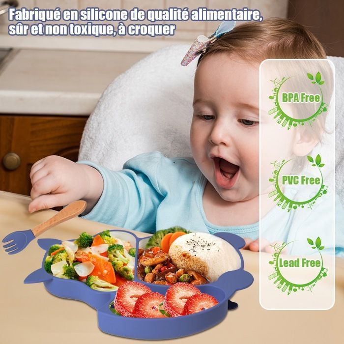 Coffret Repas Bébé Silicone sans BPA, Ensemble de assiette pour Bébé Service de table enfants, Rose