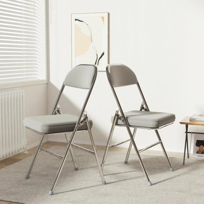 Lot de 4 Chaises Pliante - MIPAN -  Chaises Pu -  Salle à Manger Pliantes Pour Cuisine,Terrasse,Jardin - Max:120 Kg - Gris
