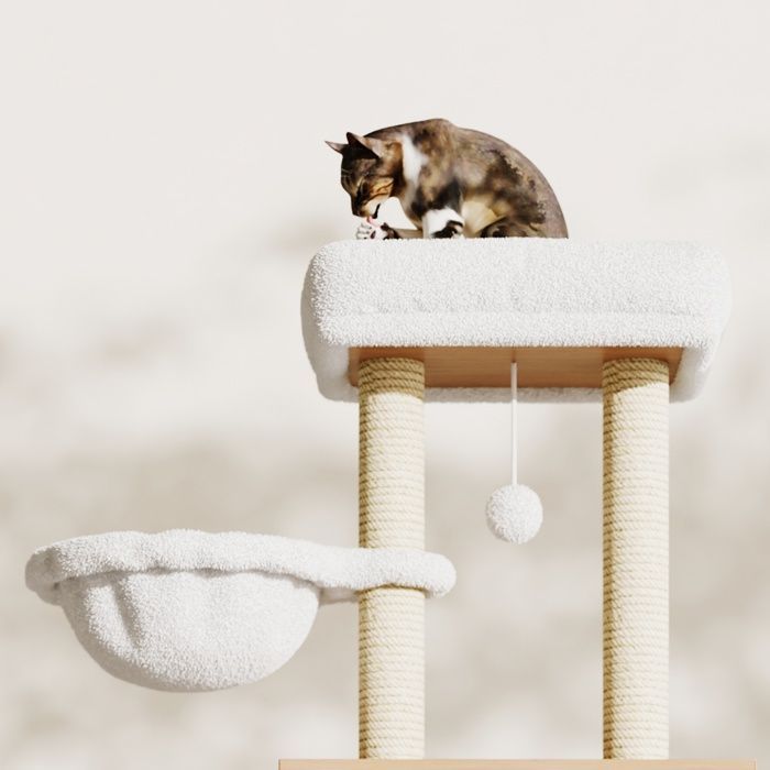 Arbre à chat -CDISPLAY -avec espace repas - 74 × 47 × 172 cm - Meuble multifonctionnel pour chat