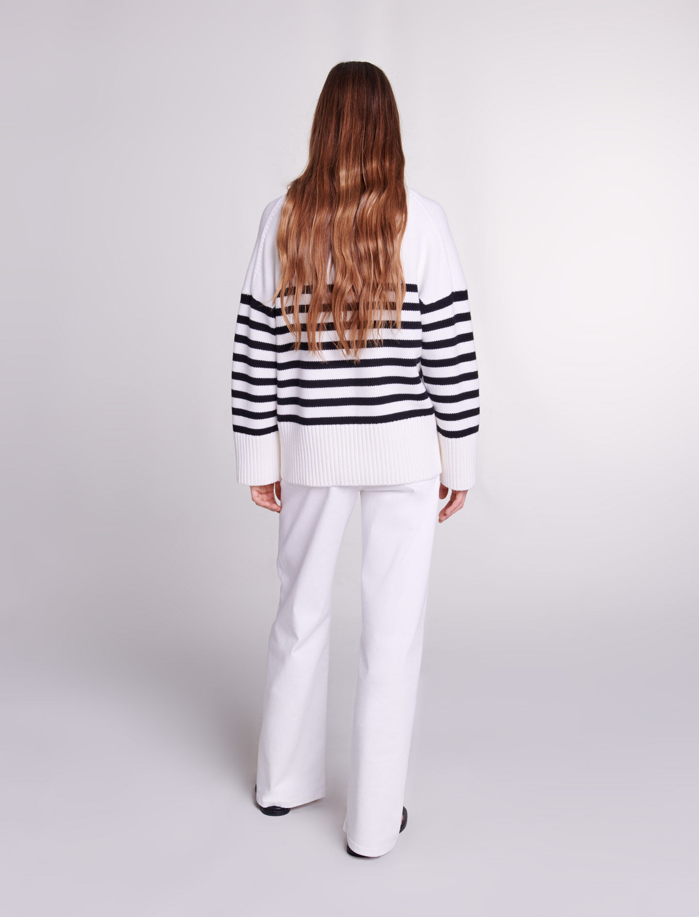 Pulover cu fermoar în stil breton - Alb-gălbui