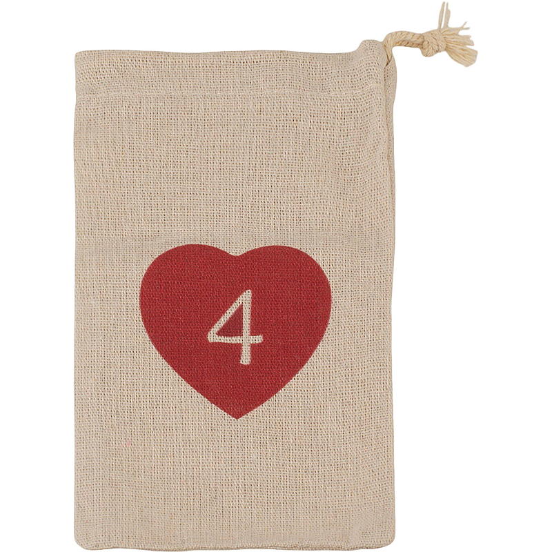Hem Kalenderpåsar 12x20 cm 1-24 tyg med hjärta
