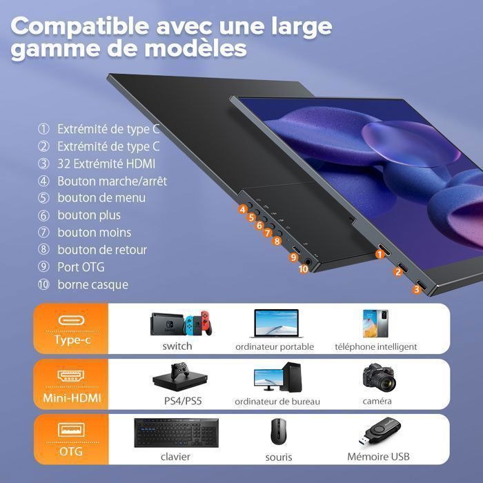 UPERFECT Écran portable quad HD 2K QHD 2160 x 1440 de 14 pouces, rapport de contraste 1500:1, 100 % sRGB