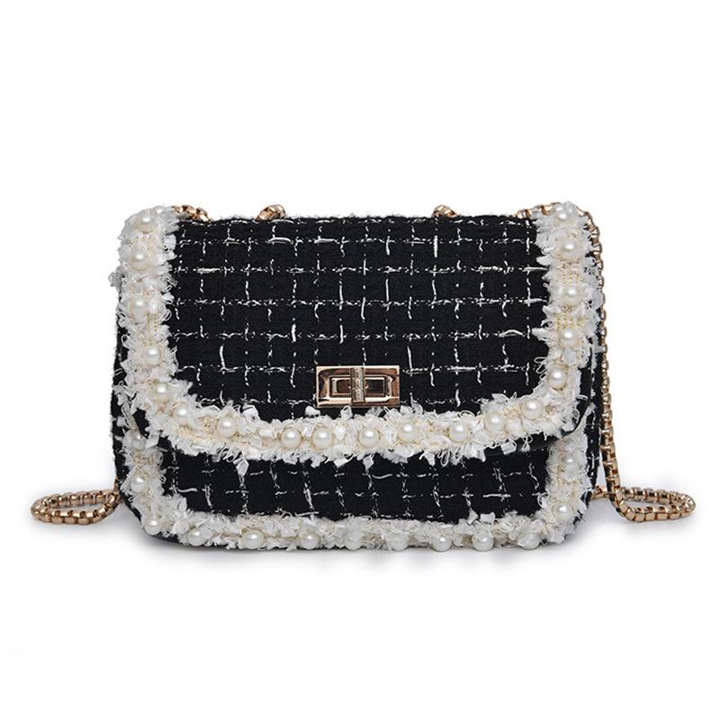 Nuova borsa a tracolla a quadri 2019 per donna, borsetta da donna di alta qualità, borse firmate con perle e peluche, moda autunno/inverno.