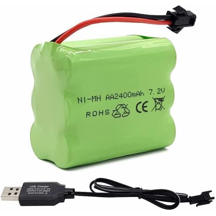 7,2 V 2400 mAh NiMH RC-akku - YUNICE FRANCE - 2P SM-liitin - USB-kaapeli - Kompakti