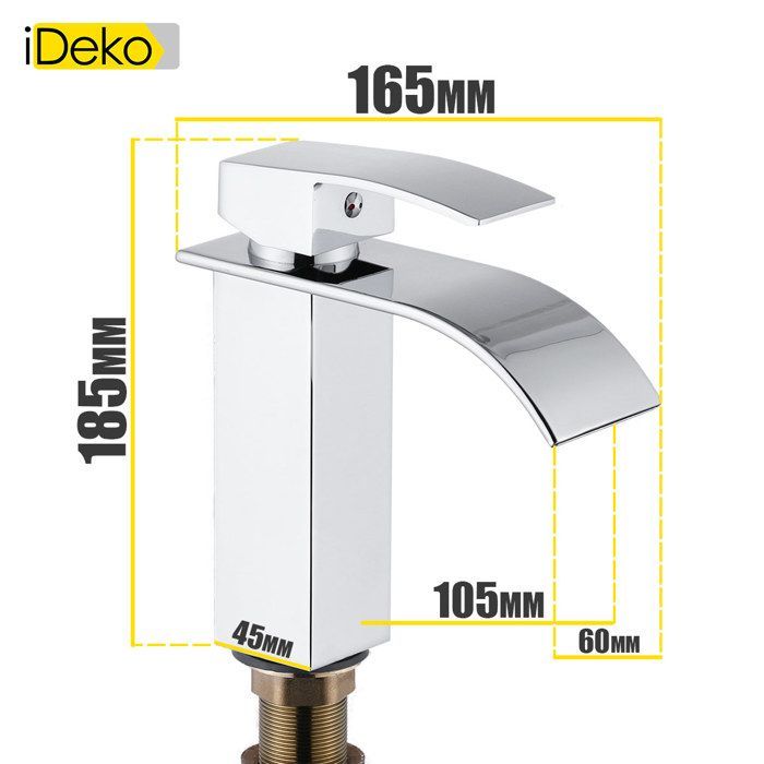 Grifo de baño iDeko, mezclador de lavabo tipo cascada de latón, acabado cromado, cerámica con manguera flexible.