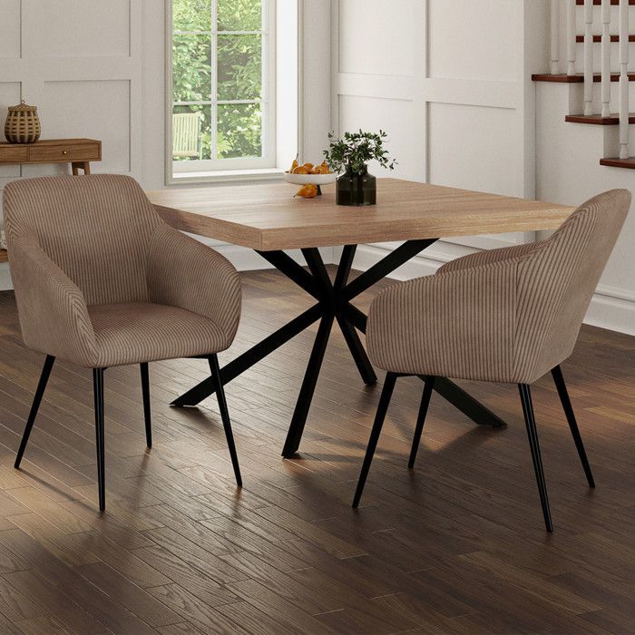 IDMARKET Lot de 2 chaises de salle à manger JANY en velours côtelé taupe