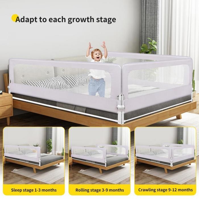 MIPAN. Sponda per lettino da 145 cm - Sponda per lettino per bambini - Sponda portatile per lettino - Regolabile - Grigio