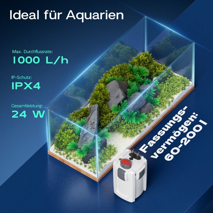 SunSun HW-702A Filtre extérieur pour aquarium, débit 1000 l/h, avec 3 Étapes de filtration, Matériaux et Pompe 24 W, Filtre externe