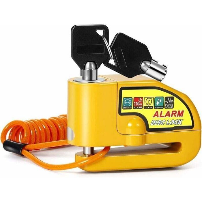 Candado de disco antirrobo para motocicletas y scooters con alarma de 110 dB, 2 llaves, cable antirrobo de 1,5 m y 1 bolsa para el candado.