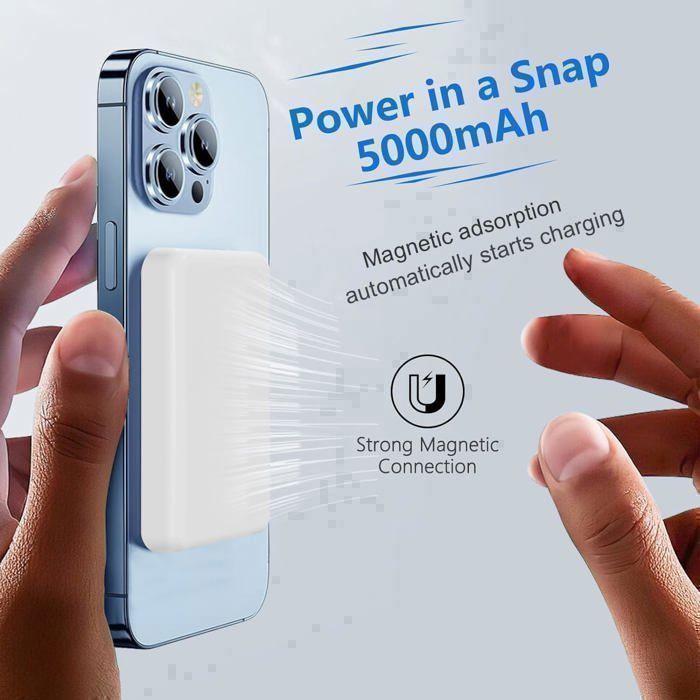 TECHTA Batterie Externe for Magsafe sans Fil - Compatible avec iPhone 17 16 15 14 13 12 Séries et Samsung Magnétique Power Bank