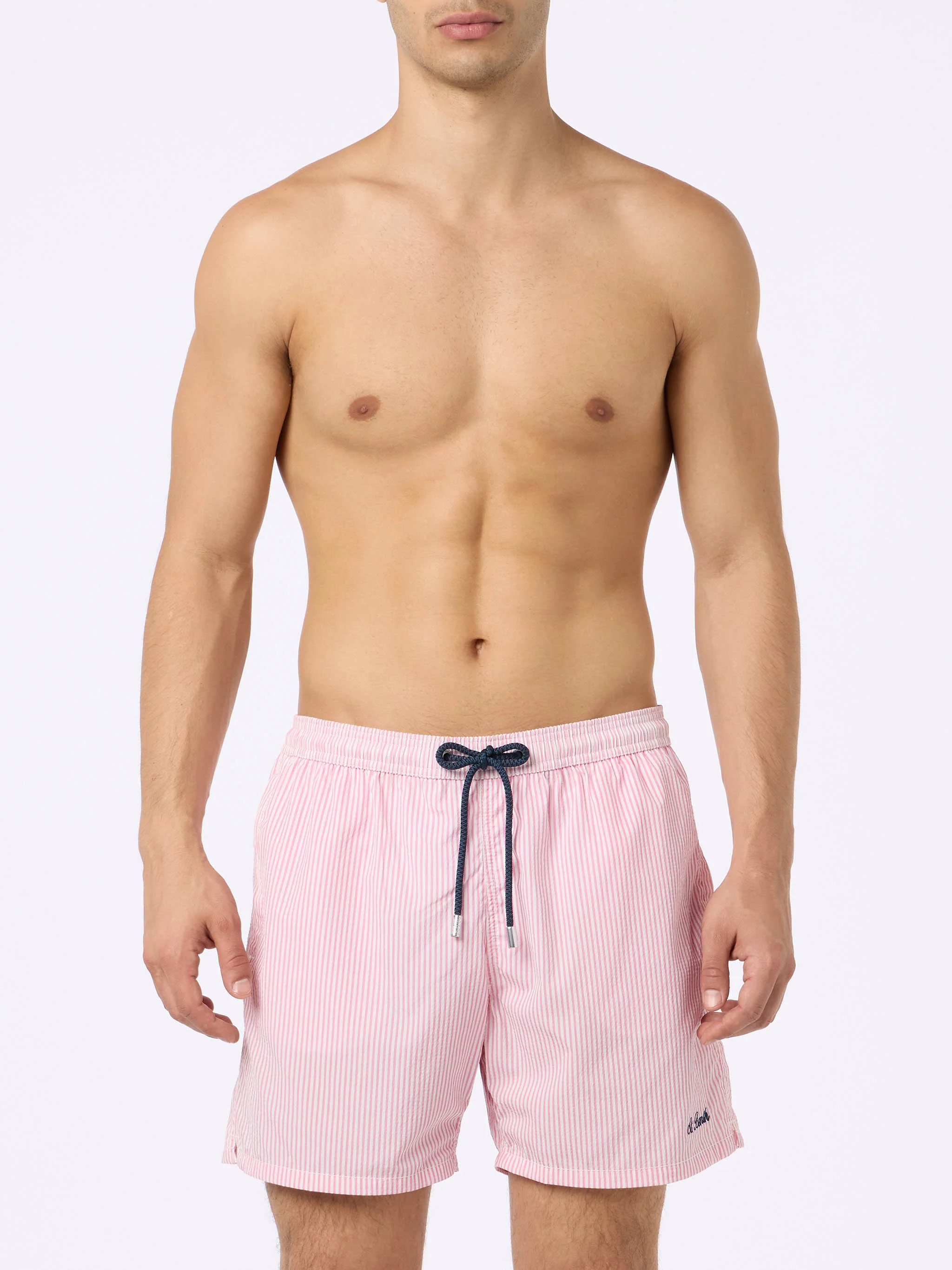 Costume classico leggero Patmos in seersucker a righe rosa
