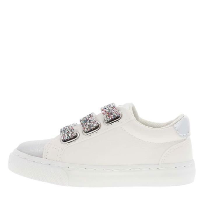 Zapatillas bajas - KAPORAL - Infantiles - Niñas - Blancas - Velcro con purpurina multicolor