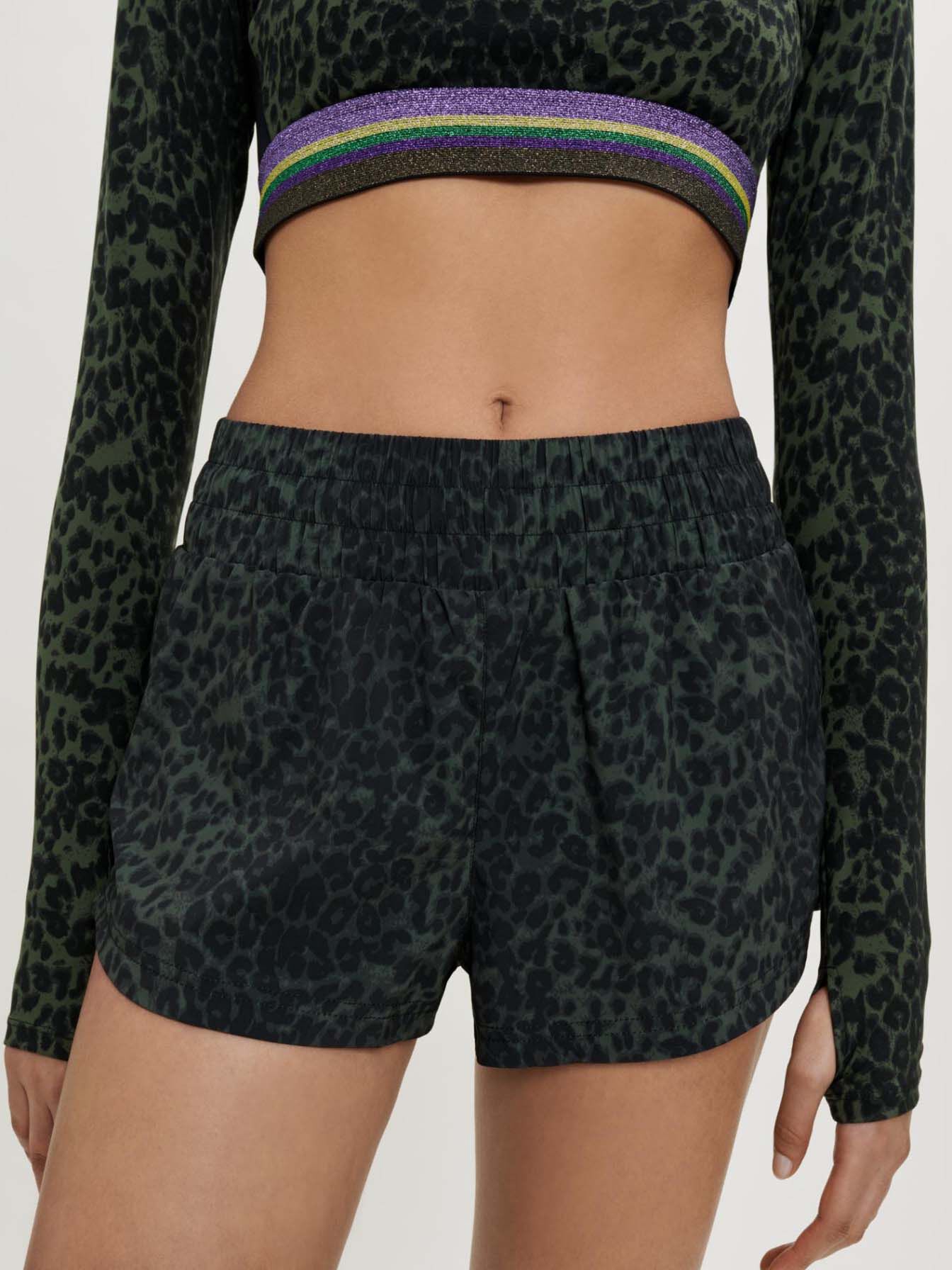 Pantaloni scurți de alergare imprimați - Imprimeu leopard kaki