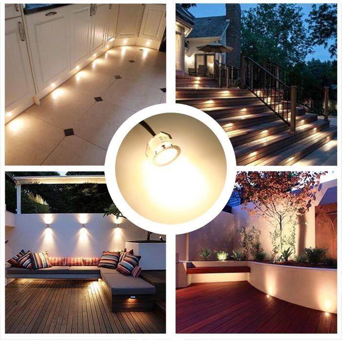 Paquete de 16 focos LED empotrables para exteriores IP67 de 0,6 W y 2700 K - kit listo para enchufar, acero inoxidable/policarbonato