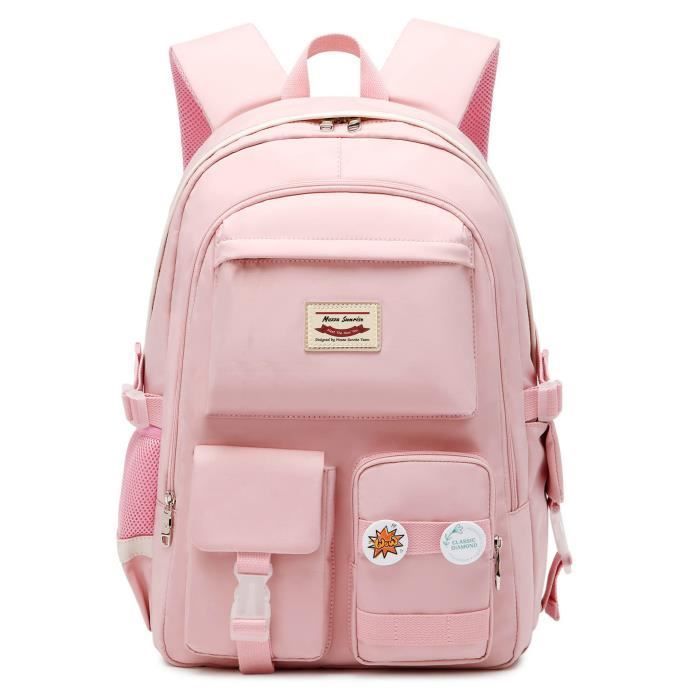 Mochila escolar infantil, de nailon impermeable, mochila portátil para la universidad para niños y niñas - Rosa
