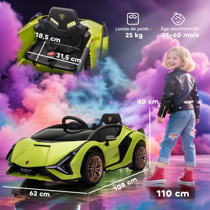 Auto elettrica per bambini - HOMCOM - Lamborghini Sian Sport 12V con telecomando, suoni e LED - PP - Verde