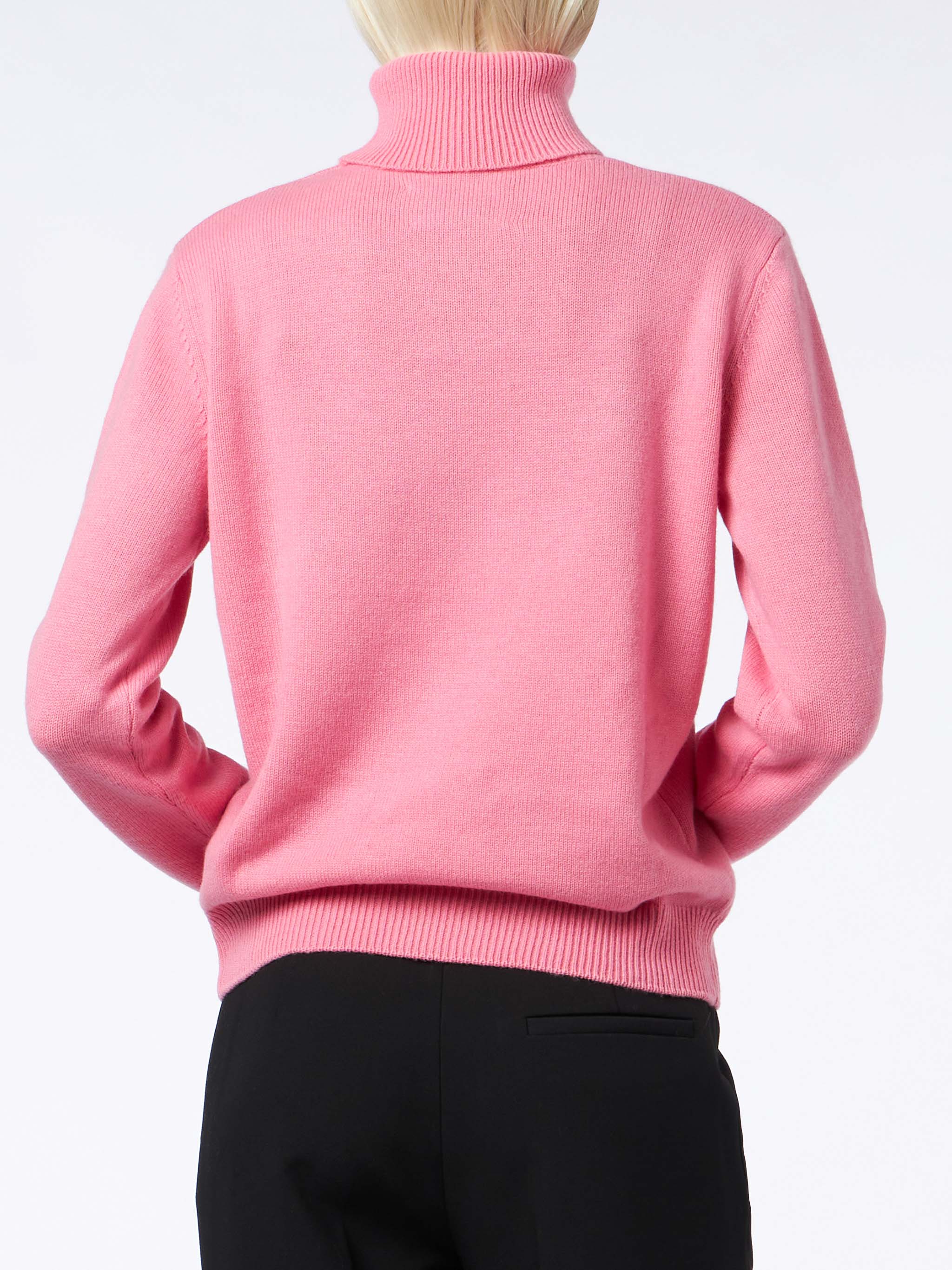 Maglione da donna dolcevita rosa lavorato a maglia
